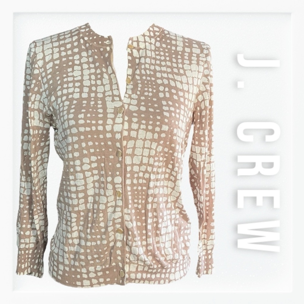 J. Crew Beige and Cream Lightweight Button Down Cardigan sz M